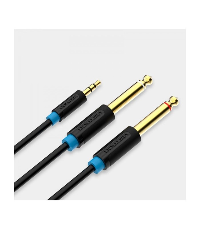 CABLE ESTEREO VENTION JACK 3 5 MACHO A 2x JACK 6 5 MACHO - CABLE NEGRO DE 1 5 METROS
