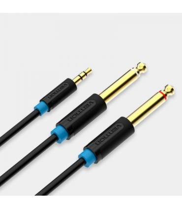 CABLE ESTEREO VENTION JACK 3 5 MACHO A 2x JACK 6 5 MACHO - CABLE NEGRO DE 1 5 METROS