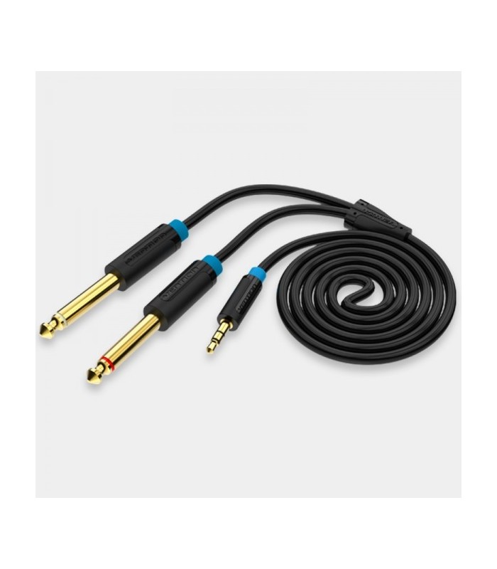 CABLE ESTEREO VENTION JACK 3 5 MACHO A 2x JACK 6 5 MACHO - CABLE NEGRO DE 1 5 METROS