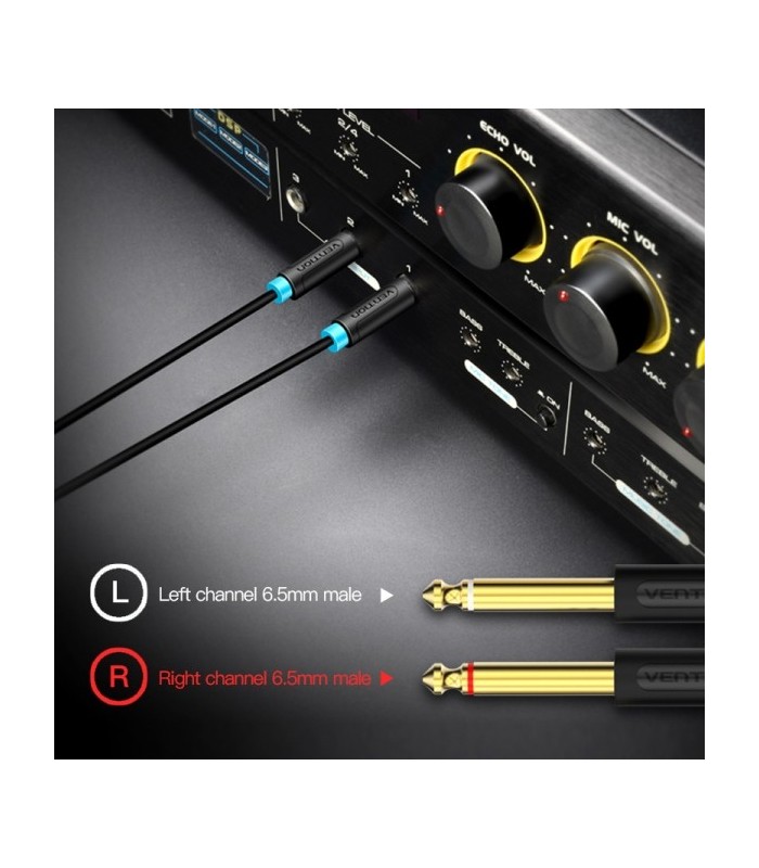 CABLE ESTEREO VENTION JACK 3 5 MACHO A 2x JACK 6 5 MACHO - CABLE NEGRO DE 1 5 METROS