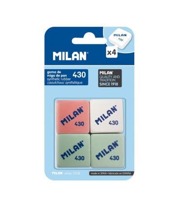 GOMAS DE BORRAR CUADRADAS MILAN 430 PACK 4 UNIDADES - COLORES SURTIDOS