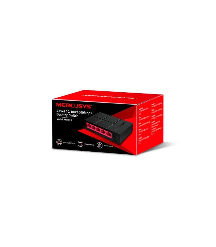 SWITCH MERCUSYS 5 PUERTOS GIGABIT RJ45 10-100-1000Mbps - DISEÑO COMPACTO - PLUG & PLAY