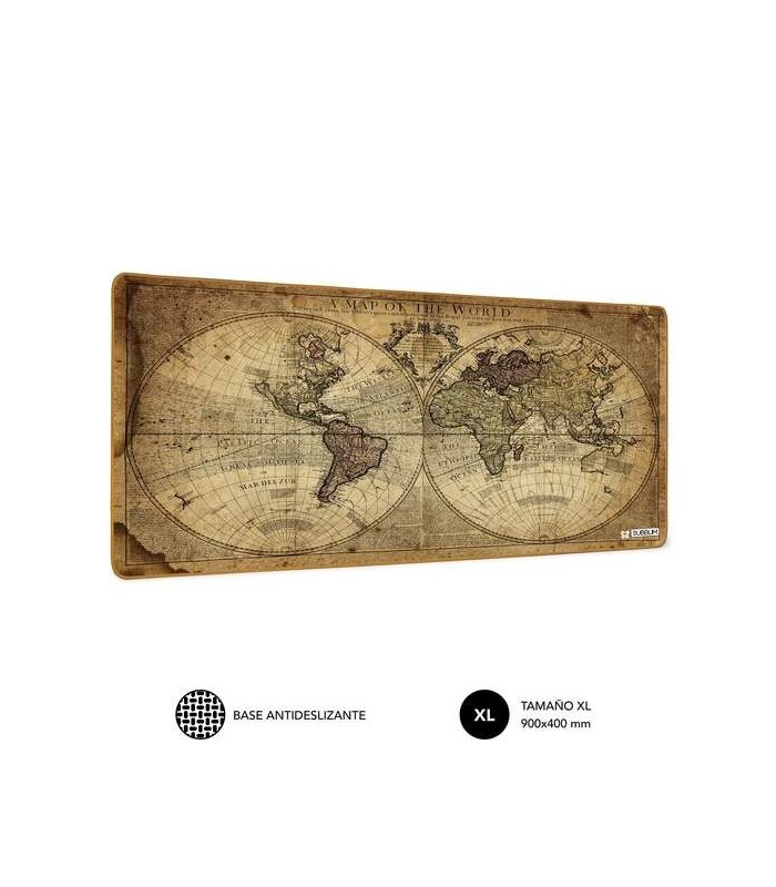 ALFOMBRILLA DE ESCRITORIO MAPA DEL MUNDO VINTAGE SUBBLIM 900x400x3mm - BASE ANTIDESLIZANTE