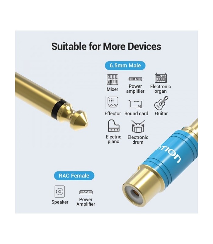 ADAPTADOR VENTION RCA HEMBRA A JACK 6 5 MACHO AZUL