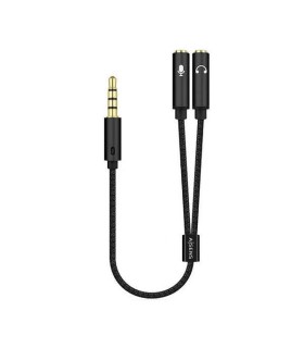 CABLE BIFURCADOR AISENS JACK 3,5mm  4 PINES  A 2X JACK H  3 PINES  NEGRO - 0,25 METROS
