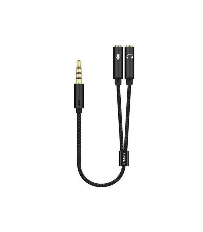 CABLE BIFURCADOR AISENS JACK 3,5mm  4 PINES  A 2X JACK H  3 PINES  NEGRO - 0,25 METROS