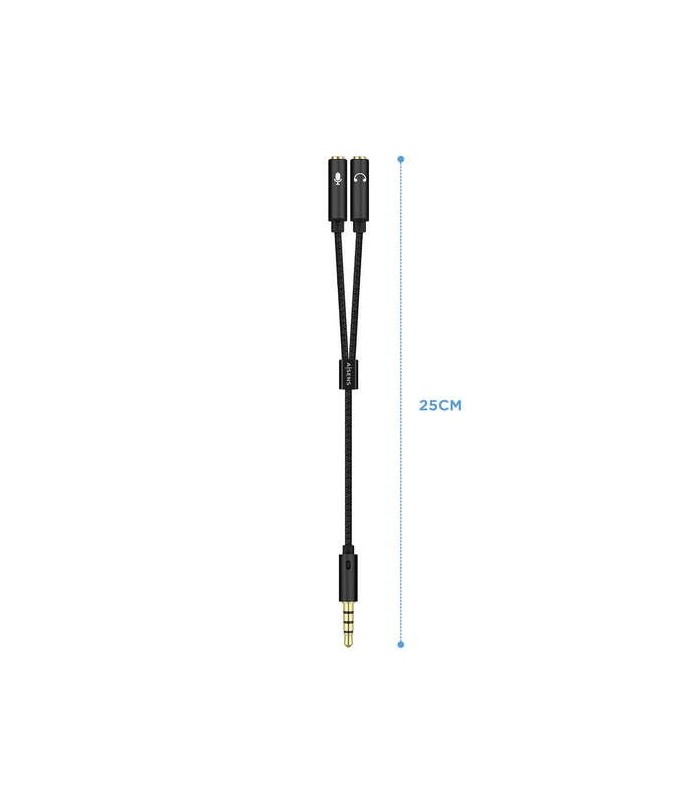CABLE BIFURCADOR AISENS JACK 3,5mm  4 PINES  A 2X JACK H  3 PINES  NEGRO - 0,25 METROS