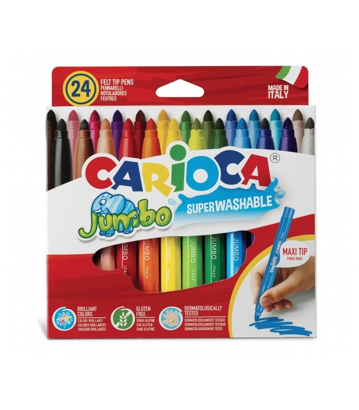 ROTULADORES CARIOCA JUMBO PACK 24 UNIDADES - TINTA SUPERLAVABLE - TAPA VENTILADA