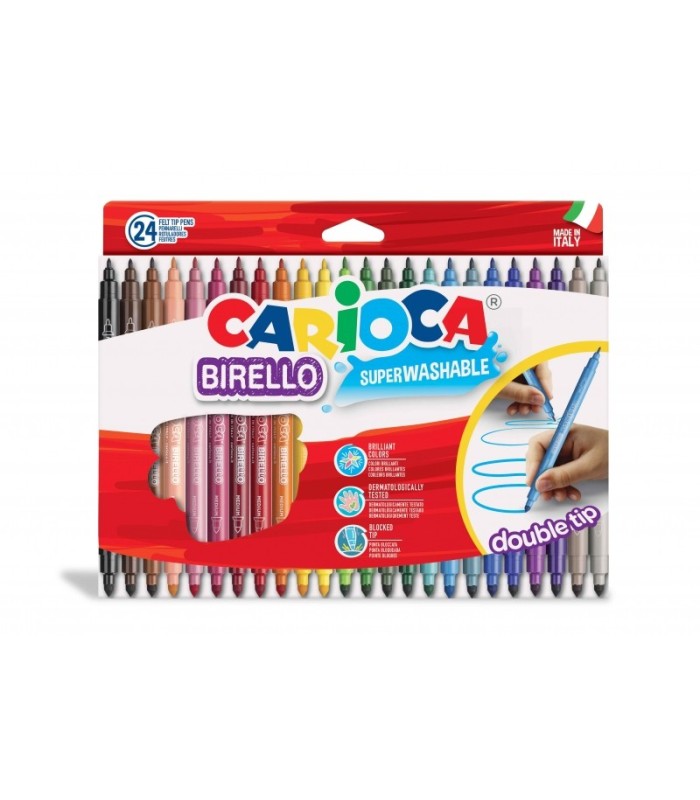 ROTULADORES CARIOCA BIRELLO PACK 24 UNIDADES - DOBLE PUNTA FINA Y MEDIA - SUPERLAVABLE