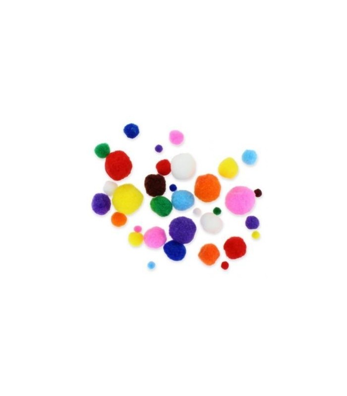 POMPONES COLORES SURTIDOS - GRANDE, MEDIANO Y PEQUEÑOS - 100 UNIDADES
