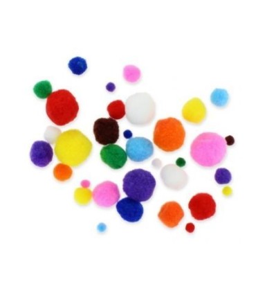 POMPONES COLORES SURTIDOS - GRANDE, MEDIANO Y PEQUEÑOS - 100 UNIDADES