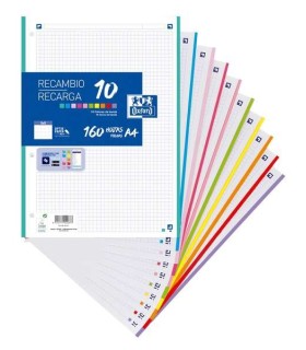 RECAMBIO OXFORD A-4 160 HOJAS 10 COLORES DE BANDA 5x5mm