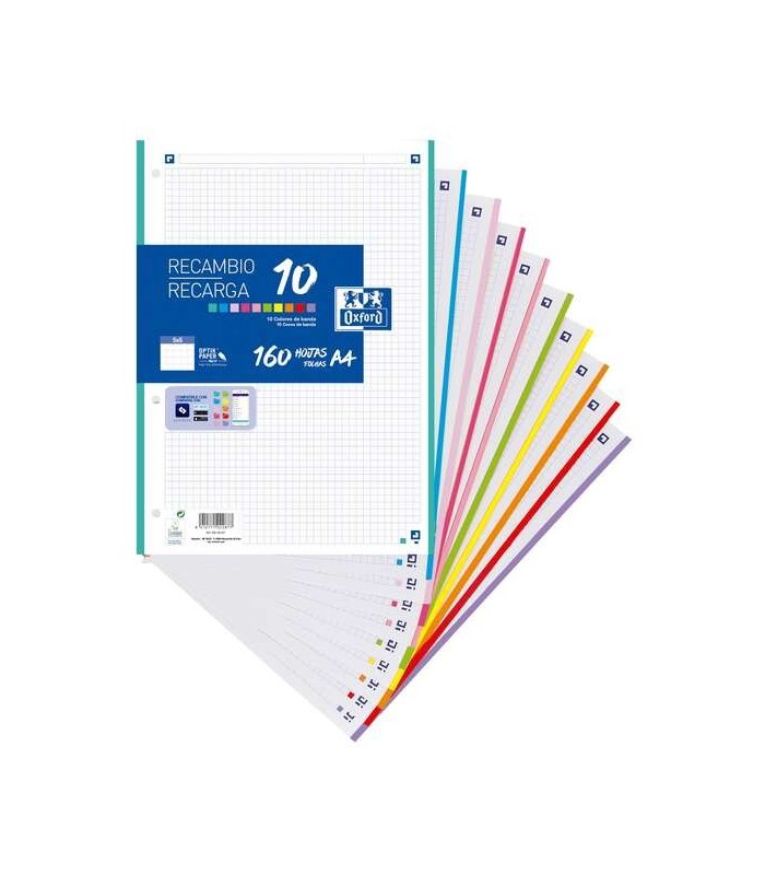 RECAMBIO OXFORD A-4 160 HOJAS 10 COLORES DE BANDA 5x5mm