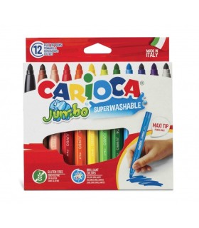 ROTULADORES CARIOCA JUMBO PACK 12 UNIDADES - TINTA SUPERLAVABLE - TAPA VENTILADA