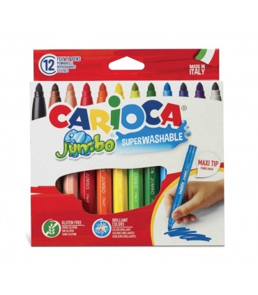 ROTULADORES CARIOCA JUMBO PACK 12 UNIDADES - TINTA SUPERLAVABLE - TAPA VENTILADA