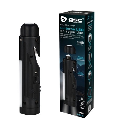LINTERNA DE SEGURIDAD LED GSC 1 2W - RECARGABLE USB C - CORTA CINTURONES Y ROMPE CRISTALES