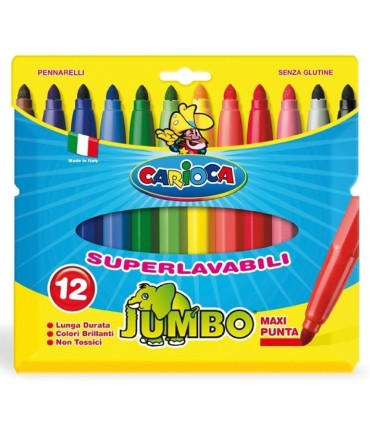 ROTULADORES CARIOCA JUMBO PACK 12 UNIDADES - TINTA SUPERLAVABLE - TAPA VENTILADA