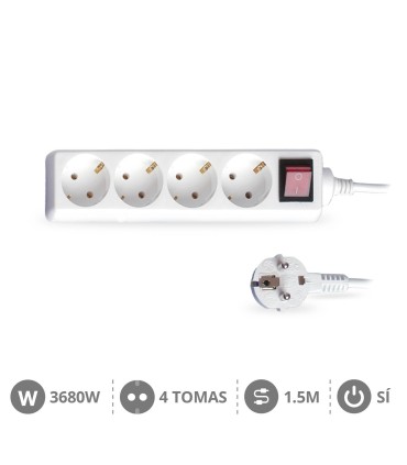BASE MULTIPLE CON INTERRUPTOR GSC - 4 TOMAS - CABLE DE 1,5 METROS - POTENCIA MAX  3680W