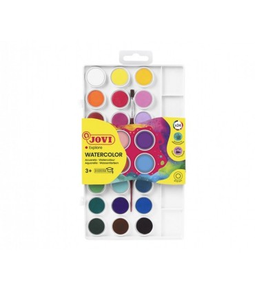 ACUARELAS JOVI PACK 24 COLORES SURTIDOS - PASTILLA 22mm + PINCEL - BRILLANTES