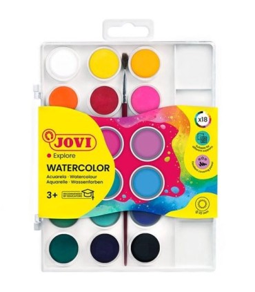 ACUARELAS JOVI PACK 18 COLORES SURTIDOS - PASTILLA 22mm + PINCEL - BRILLANTES