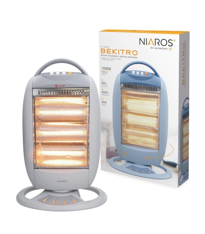ESTUFA HALOGENA GIRATORIA BEKITRO NAIROS GSC 1200W - 3 NIVELES - DISPOSITIVO ANTIVUELCO