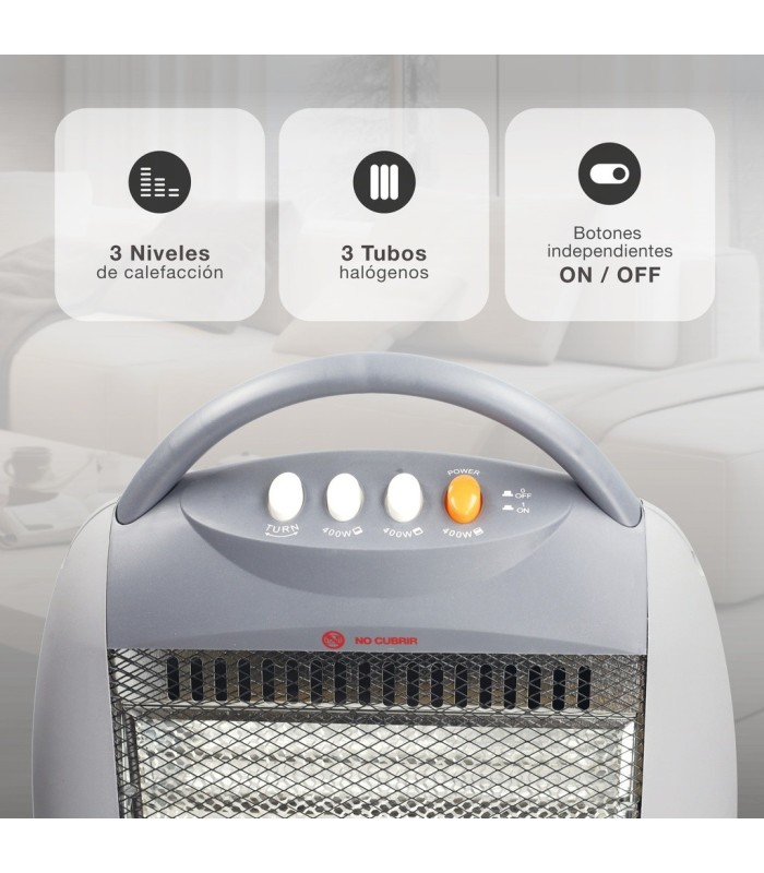 ESTUFA HALOGENA GIRATORIA BEKITRO NAIROS GSC 1200W - 3 NIVELES - DISPOSITIVO ANTIVUELCO
