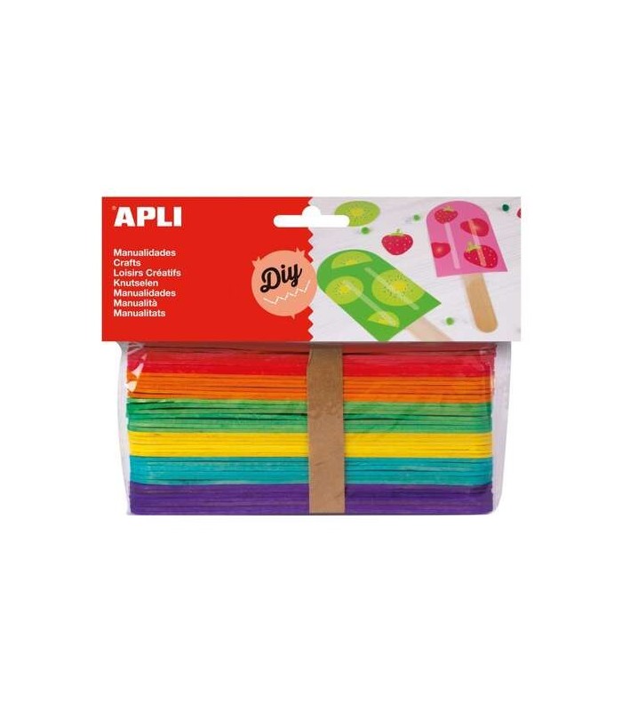 PALOS DE POLO JUMBO DE MADERA NATURAL APLI 150x18mm - PACK 40 UNIDADES - COLORES SURTIDOS