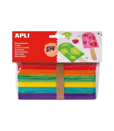 PALOS DE POLO JUMBO DE MADERA NATURAL APLI 150x18mm - PACK 40 UNIDADES - COLORES SURTIDOS