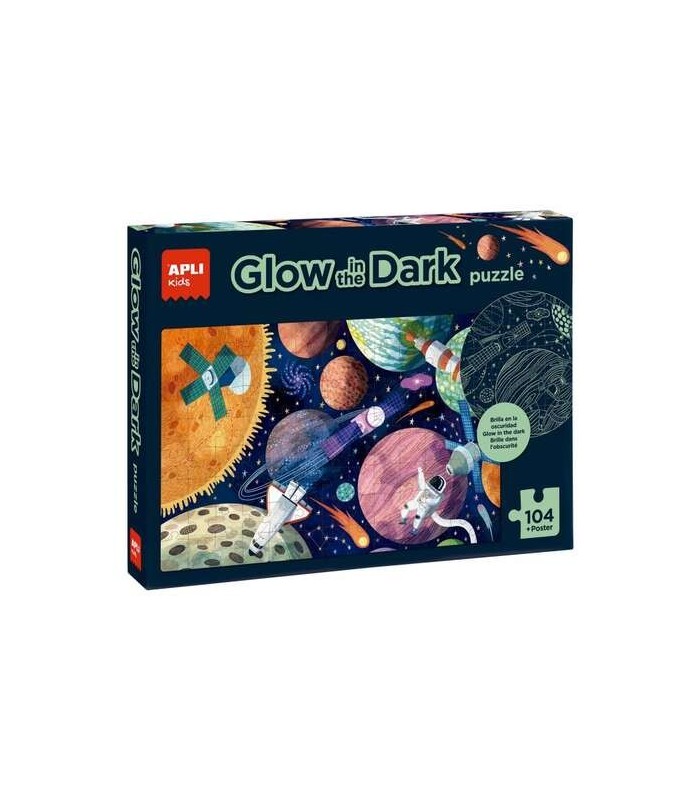 PUZZLE APLI GLOW IN THE DARK SISTEMA SOLAR 104 PIEZAS 5x5cm - INCLUYE POSTER PARA MONTAJE