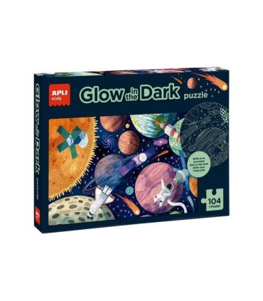 PUZZLE APLI GLOW IN THE DARK SISTEMA SOLAR 104 PIEZAS 5x5cm - INCLUYE POSTER PARA MONTAJE