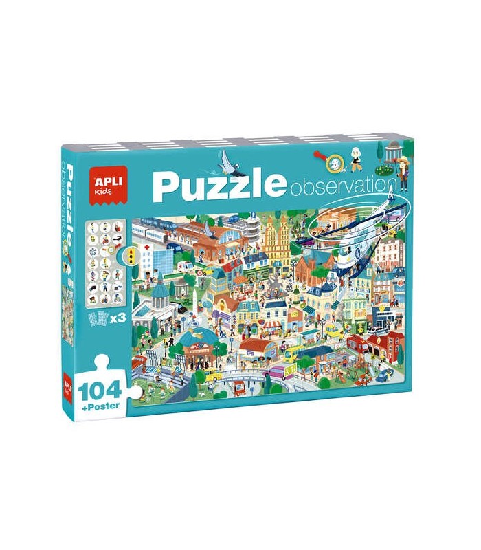 PUZZLE APLI OBSERVACION CIUDAD DE 104 PIEZAS DE 5x5cm - INCLUYE POSTER Y 3 FICHAS