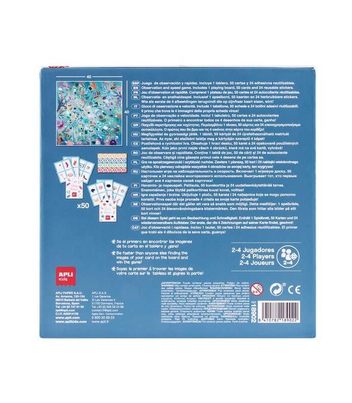 JUEGO DE OBSERVACION SAVE THE OCEAN APLI - 40 CARTAS Y 24 STICKERS - TABLERO 40x40cm