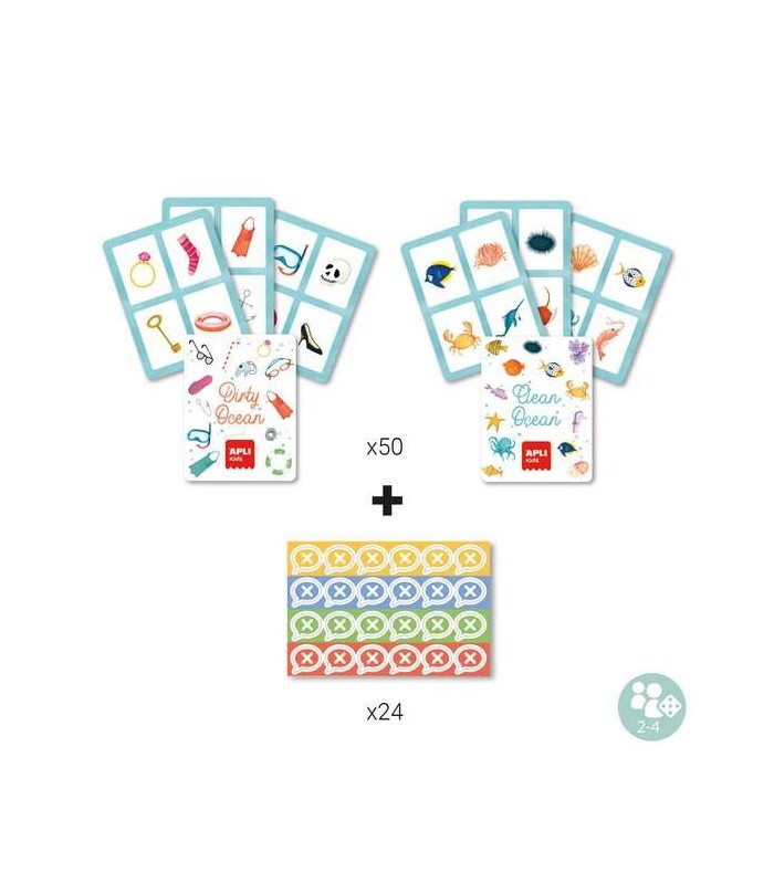 JUEGO DE OBSERVACION SAVE THE OCEAN APLI - 40 CARTAS Y 24 STICKERS - TABLERO 40x40cm