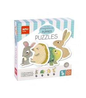 PUZZLE APLI MY FIRST PUPPIES - 12 PIEZAS GRANDES - 4 DISEÑOS DE ANIMIALES