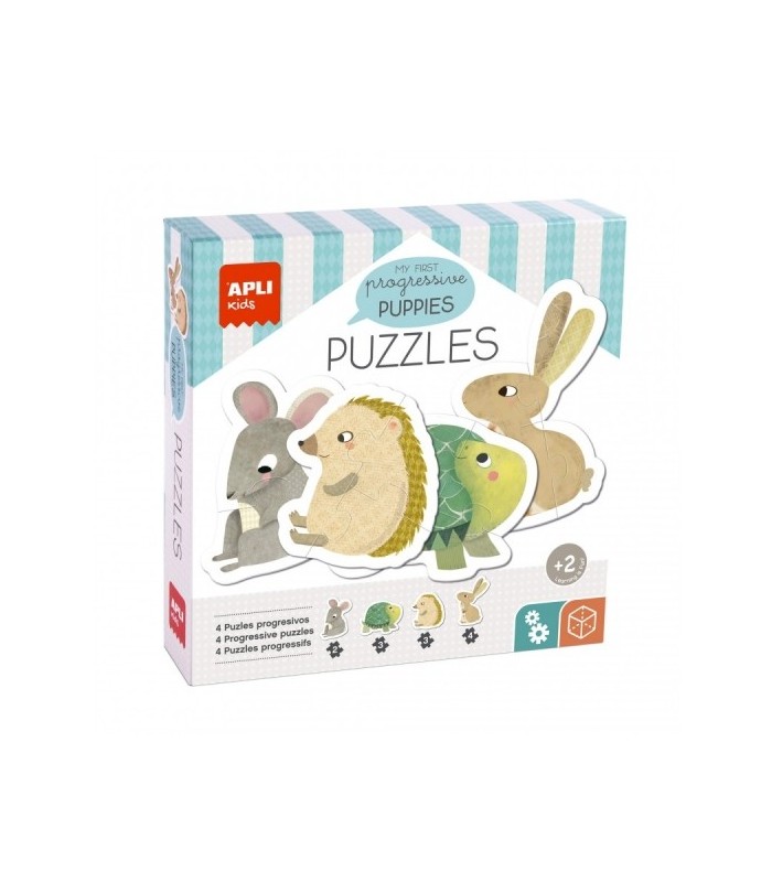 PUZZLE APLI MY FIRST PUPPIES - 12 PIEZAS GRANDES - 4 DISEÑOS DE ANIMIALES