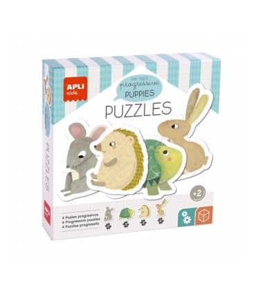 PUZZLE APLI MY FIRST PUPPIES - 12 PIEZAS GRANDES - 4 DISEÑOS DE ANIMIALES