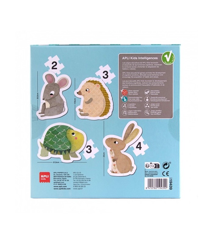 PUZZLE APLI MY FIRST PUPPIES - 12 PIEZAS GRANDES - 4 DISEÑOS DE ANIMIALES