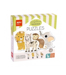 PUZZLE APLI MY FIRST SAVANNA - 16 PIEZAS GRANDES - 4 DISEÑOS DE ANIMALES
