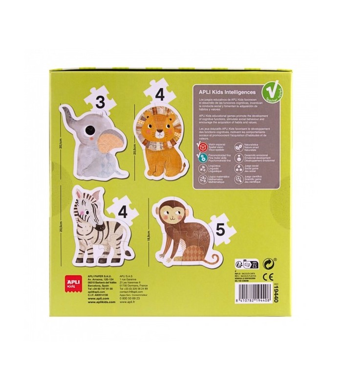 PUZZLE APLI MY FIRST SAVANNA - 16 PIEZAS GRANDES - 4 DISEÑOS DE ANIMALES