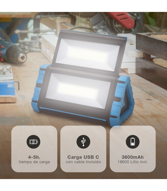 LINTERNA DE TRABAJO GSC LED COB HOJAS DESPLEGABLES 10W 1000 LUMENES - BATERIA 3600mAh