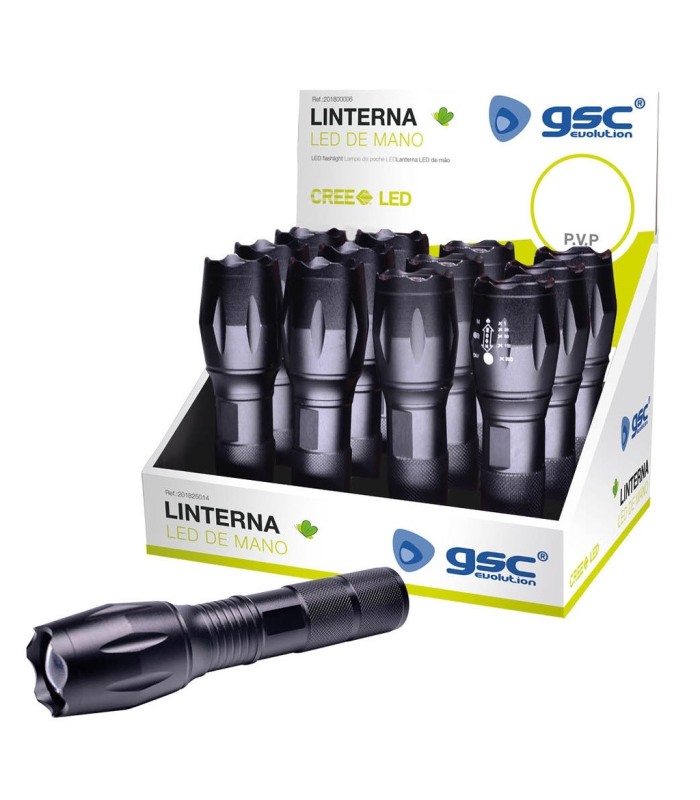 LINTERNA LED DE MANO GSC 10W - 450 LUMENES - FUNCIONA A PILAS   INCLUIDAS