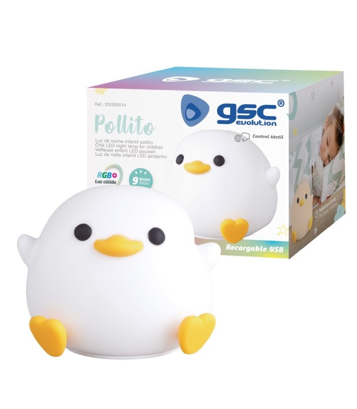 LUZ DE NOCHE INFANTIL LED POLLITO GSC 1W LUZ RGB - BATERIA RECARGABLE
