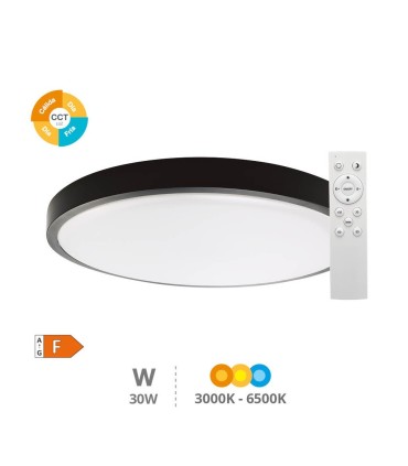 PLAFON TECHO LED GSC ANDRA REDONDO NEGRO 30W LUZ CCT REGULABLE 3200 LUMENES