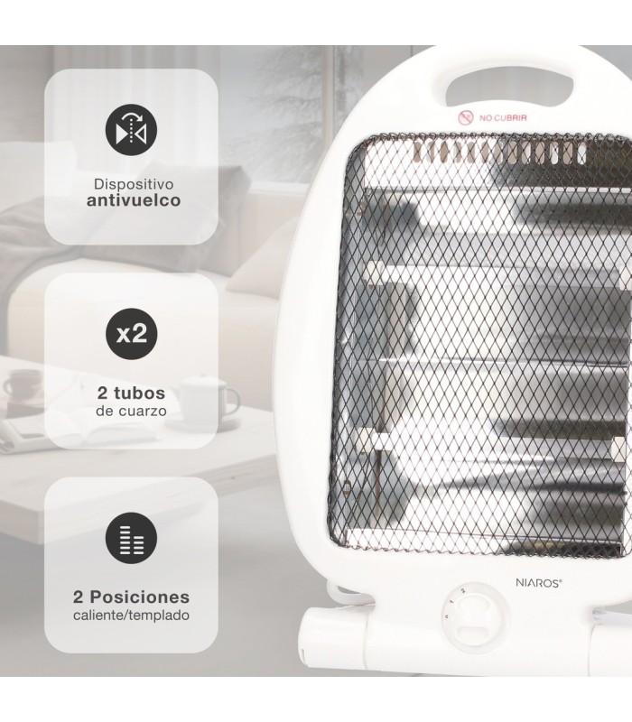 ESTUFA DE CUARZO BLANCA FARTURA NAIROS GSC - 2 NIVELES DE CALEFACCION - MAX  800W