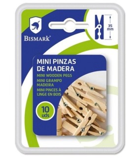 MINI PINZAS DE MADERA 35mm PACK 10 PIEZAS BISMARK