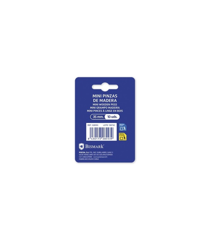 MINI PINZAS DE MADERA 35mm PACK 10 PIEZAS BISMARK