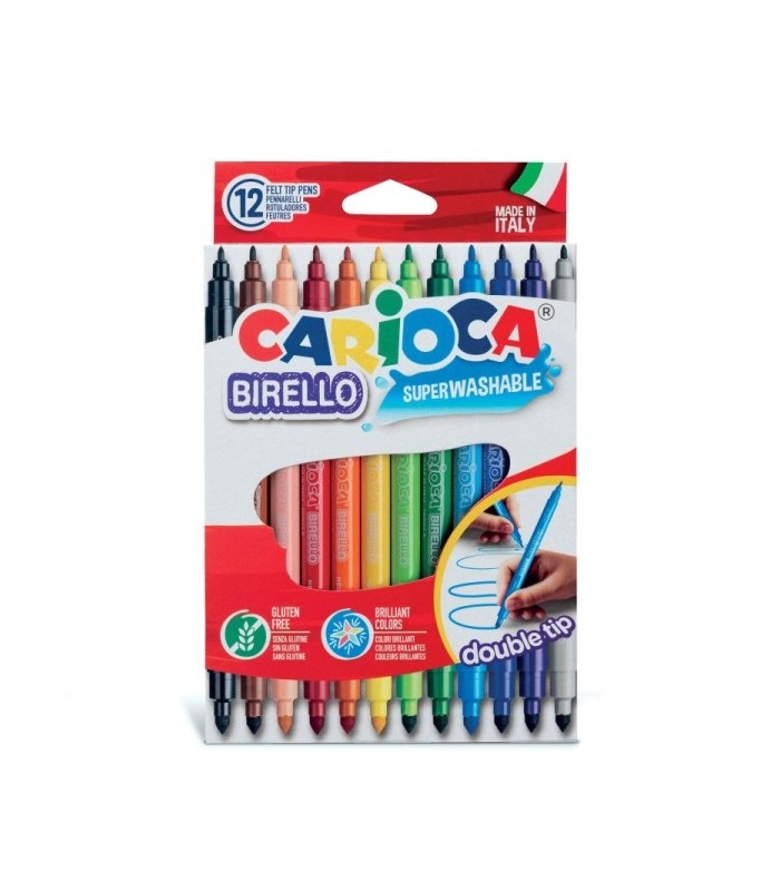 ROTULADORES CARIOCA BIRELLO PACK 12 UNIDADES - DOBLE PUNTA FINA Y MEDIA - SUPERLAVABLE