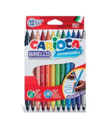 ROTULADORES CARIOCA BIRELLO PACK 12 UNIDADES - DOBLE PUNTA FINA Y MEDIA - SUPERLAVABLE