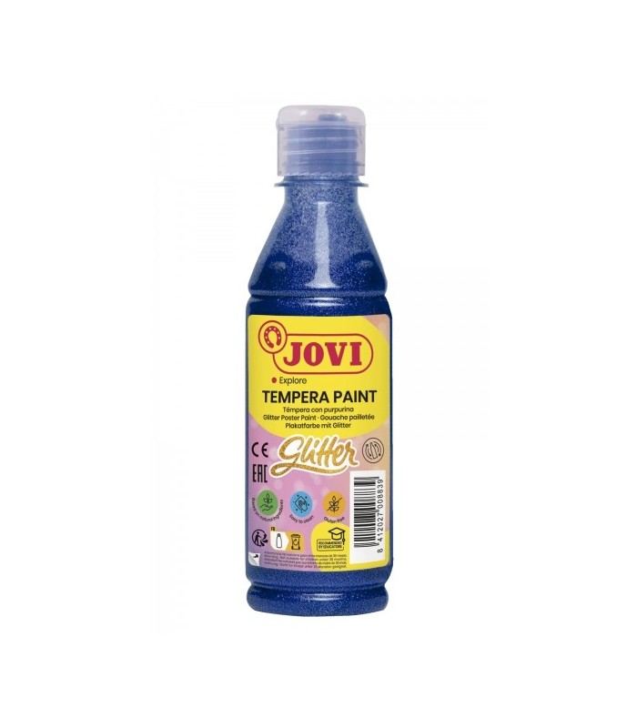BOTELLA TEMPERA GLITTER AZUL JOVI 250ml  - PARTICULAS DE PURPURINA - SECADO RAPIDO