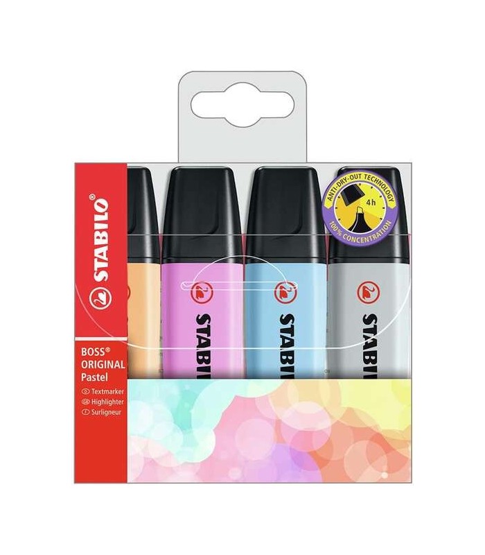 ESTUCHE FLUORESCENTE STABILO BOSS PASTEL 4 UNIDADES